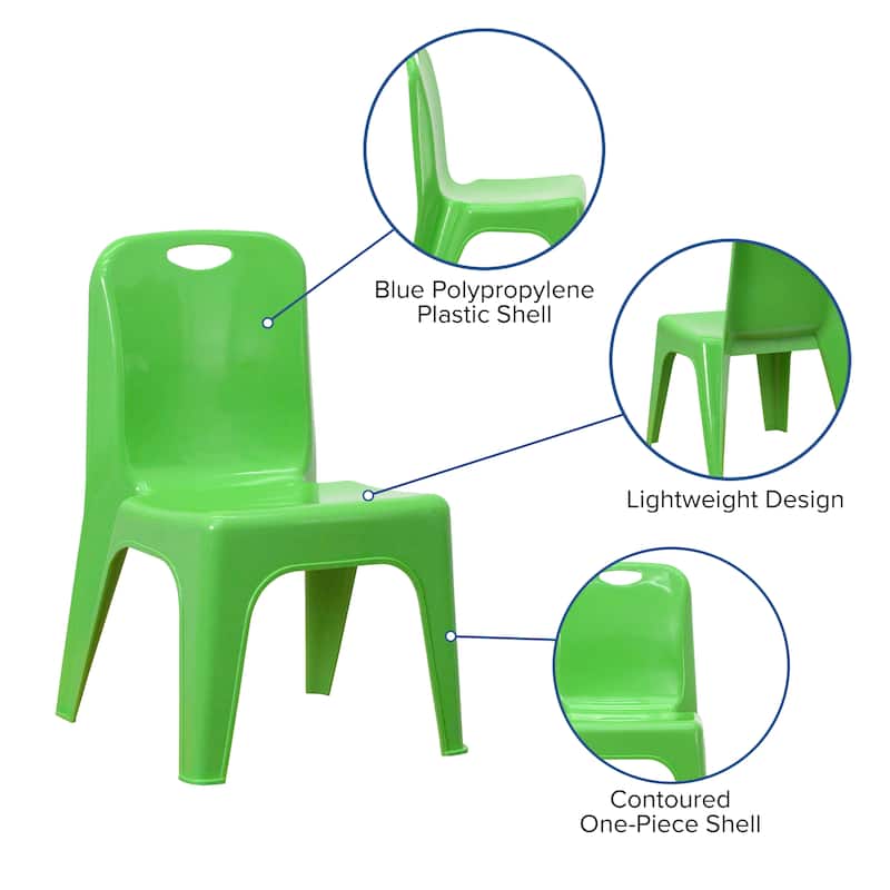 2 Pack Plastic Stackable School Chair with Carrying Handle and 11"H Seat