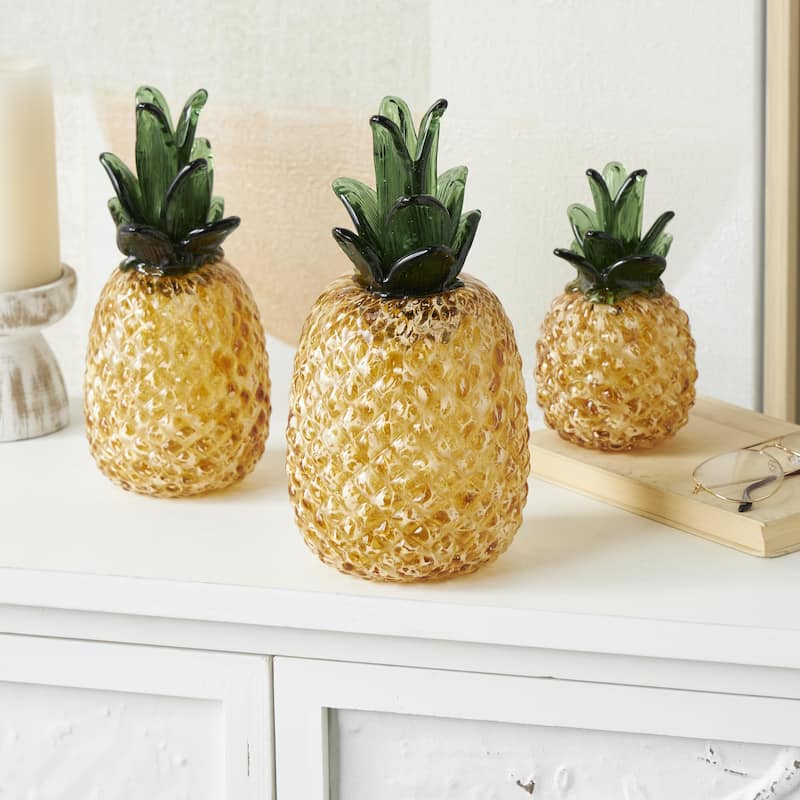Glass Fruit Faceted Pineapple Decorative Sculpture - Set of 3 Orange - Roche River Decor
