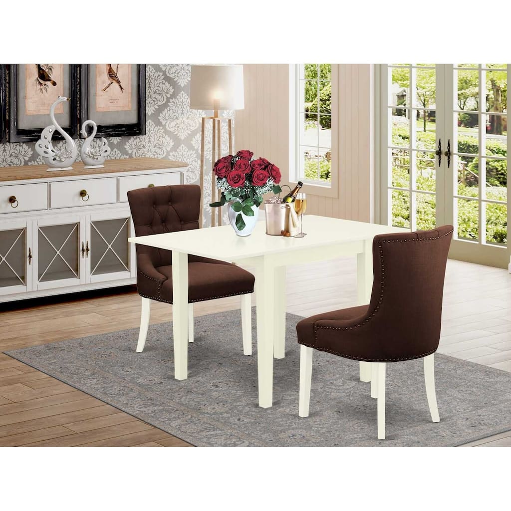 HomeStock 3-Piece Linen White Finish Solid Wood Top Dining Table Set