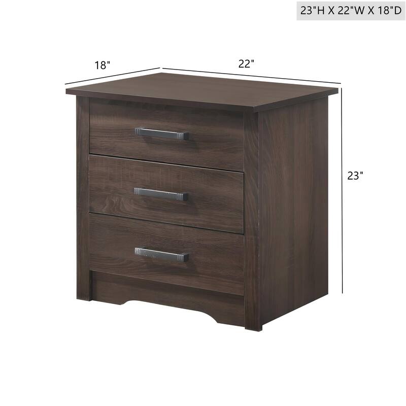 3-Drawer Modern Elegance Wenge Nightstand in Brown