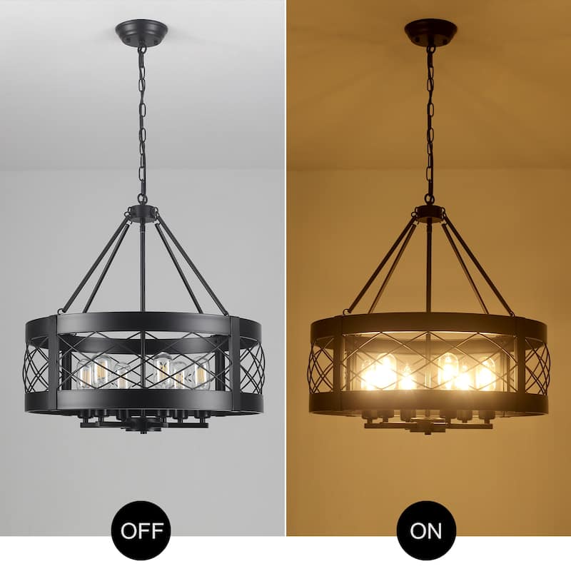 Drum Rustic Hanging Lights 6-Light Adjustable Farmhouse Chandelier Dining Room Light Fixture Kitchen Island Lighting - N/A