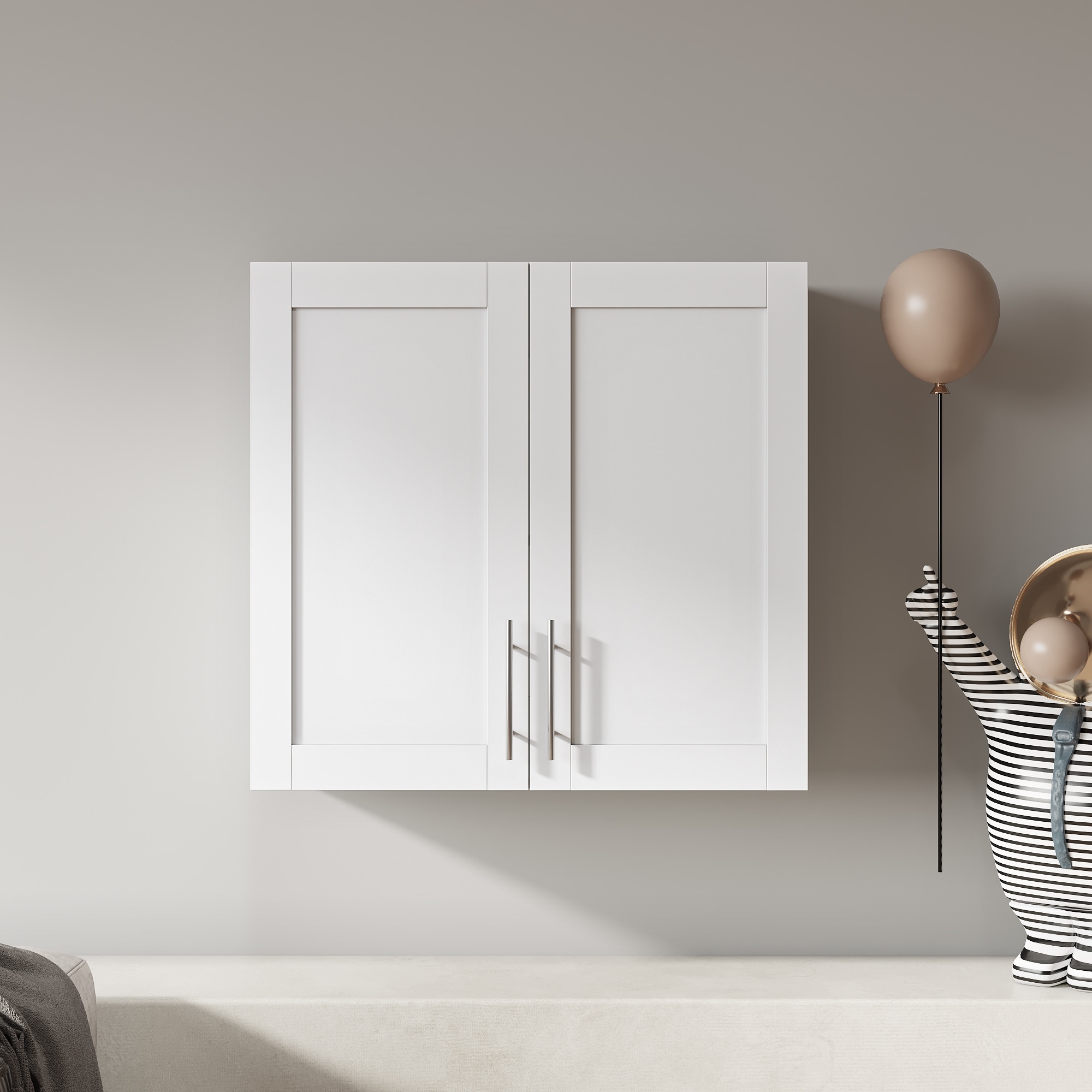 Roomfitters Stackable Wall Mounted Storage Cabinet, Modern Double Door Organizer with Adjustable Shelves, White