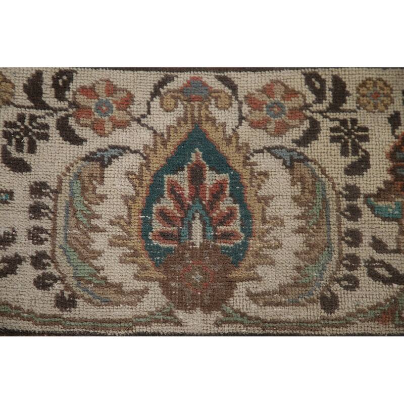 Distressed Geometric Tabriz Persian Antique Rug Handmade Wool Carpet - 9'8" x 13'5"