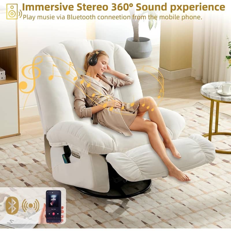 Shell Shape Power Recliner Chair, Chenille Fabric Swivel Rocker Recliner with Bluetooth Speaker