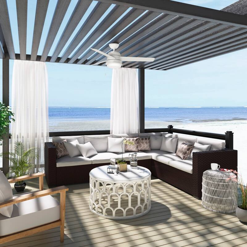 Hunter 52" Aker Outdoor Ceiling Fan with LED Light Pull Chain, Damp Rated - Scandinavian, Contemporary, Transitional