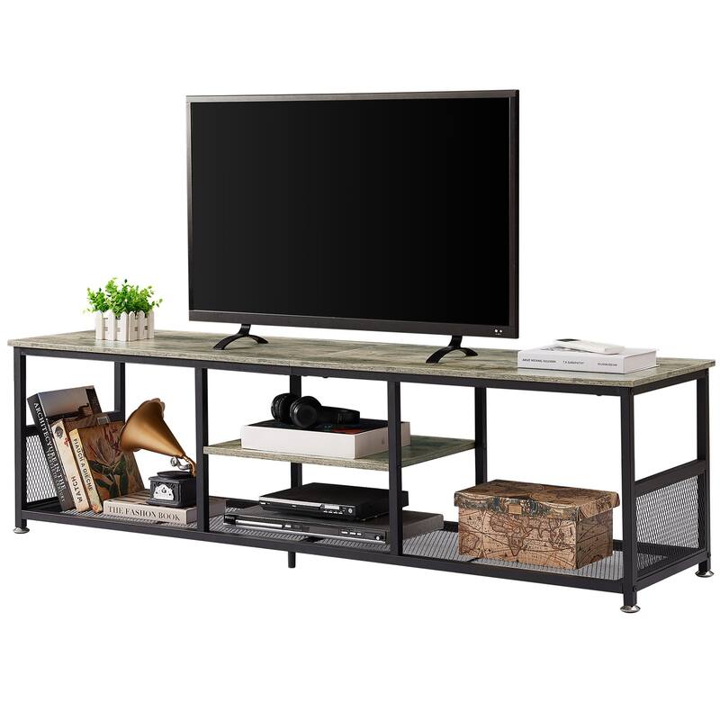 VECELO Industrial TV Stand for Televisions up to 80 Inch,70" Entertainment Center with Open Storage Shelves,Console Table