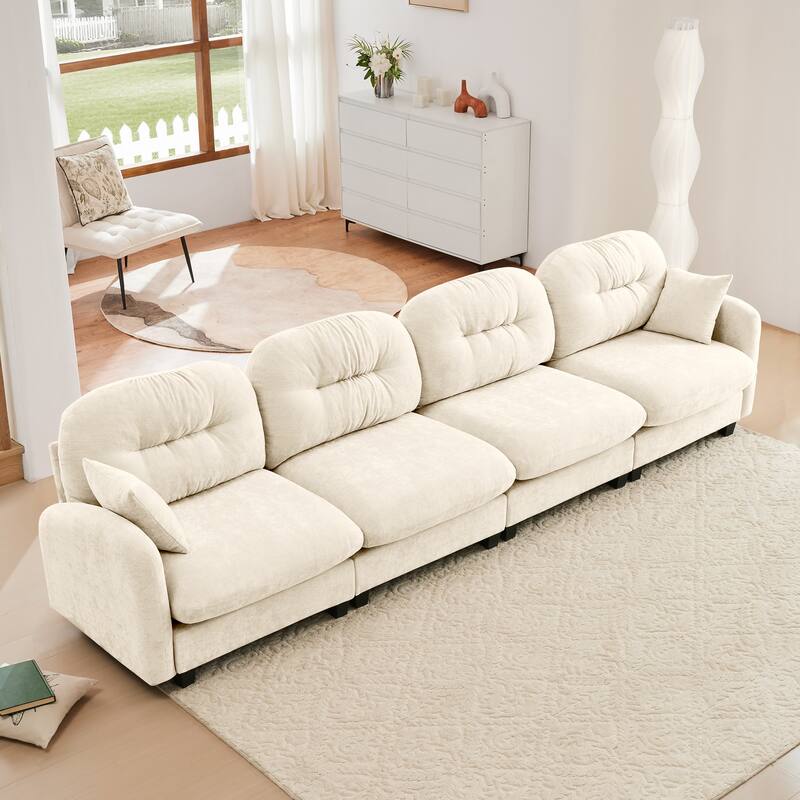 140" Oversized Modular Sofa, 4 Seater Large Sectional Couches for Living Room, Tufted Chenille Deep Seat Couch for Apartment - Beige