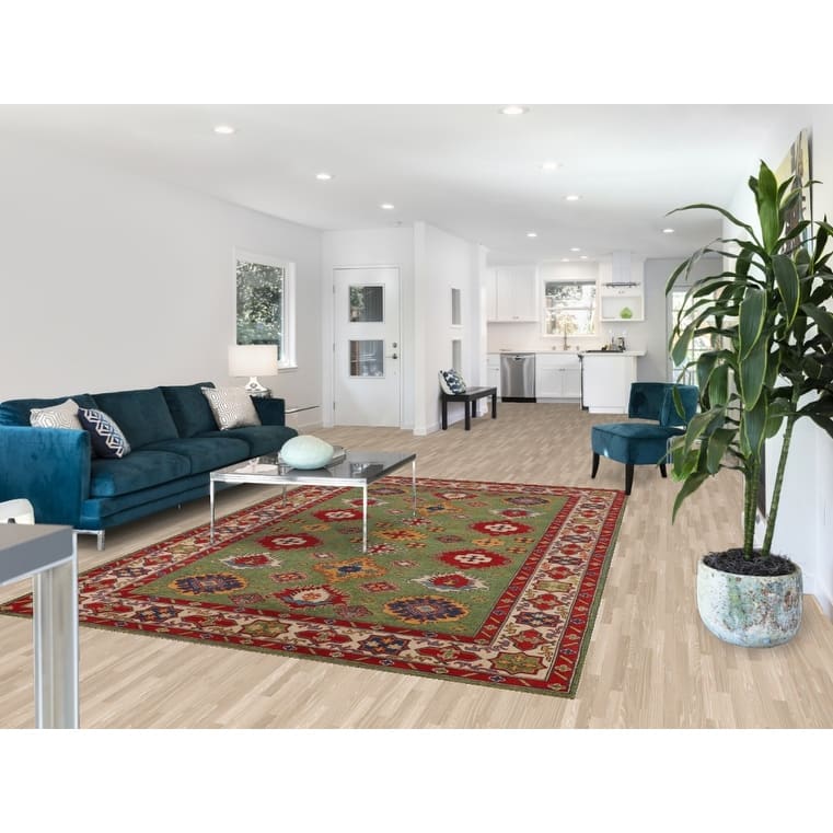 Green Kazak Oriental Area Rug Hand-Knotted Wool Carpet - 6'8" x 9'7"