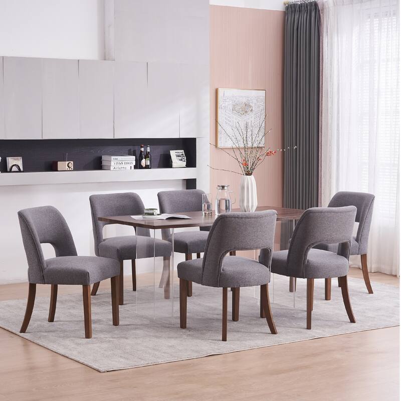Wooden Dining Chairs Set of 2/4/6,Modern Fabric Upholstered Dining Room Chair Kitchen Chairs - Set of 6 - Grey/Black