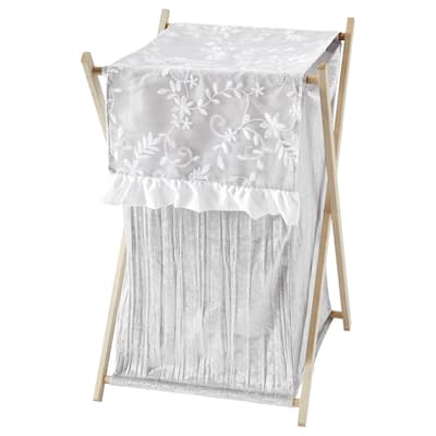Grey Floral Vintage Lace Laundry Hamper - Solid Light Gray Velvet Luxurious Elegant Princess Boho Shabby Chic Luxury Glam Flower