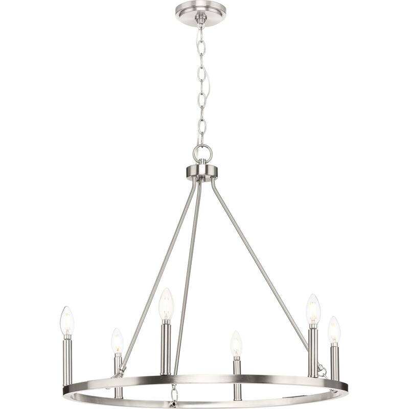 Gilliam Collection Six-Light Brushed Nickel New Traditional Chandelier - 27.62 in x 27.62 in x 24.87 in
