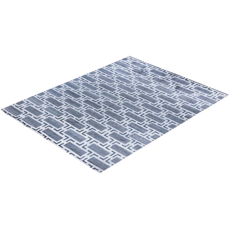 Modern One-of-a-Kind Hand-Knotted Area Rug, Blue - 9' 0" x 11' 10"