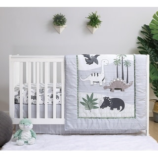 The Peanutshell Dinosaur Grey/White 3 Piece Baby Crib Bedding Set