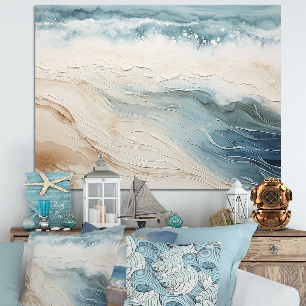 Designart "Modern Blue And Beige Sand Aerial View V" Coastal Beach Sand Wall Art