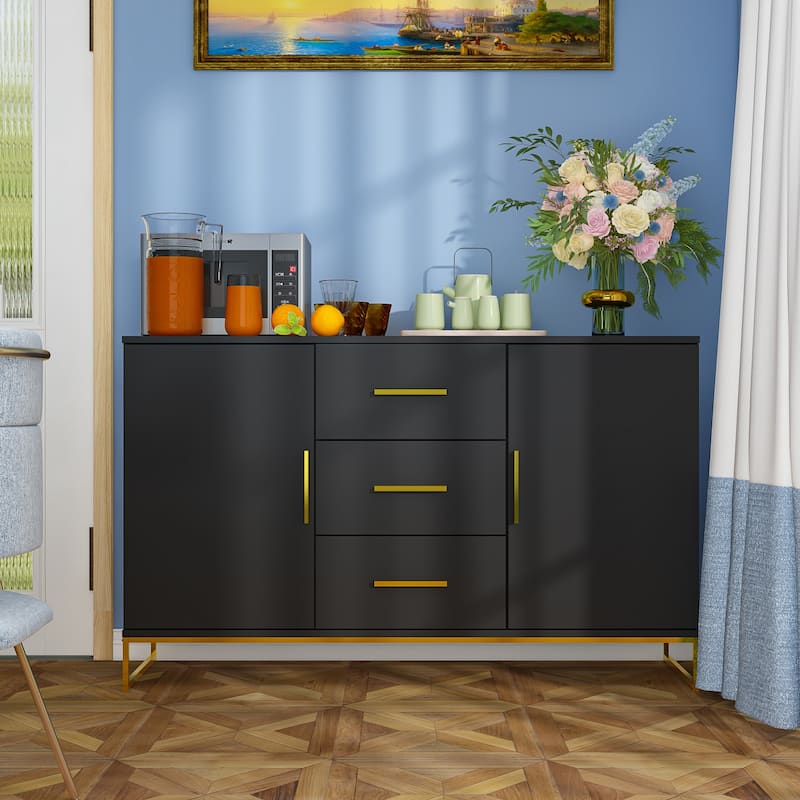 47" Buffet Credenza with Double Doors and 3 Drawers - 47.2"L - Black