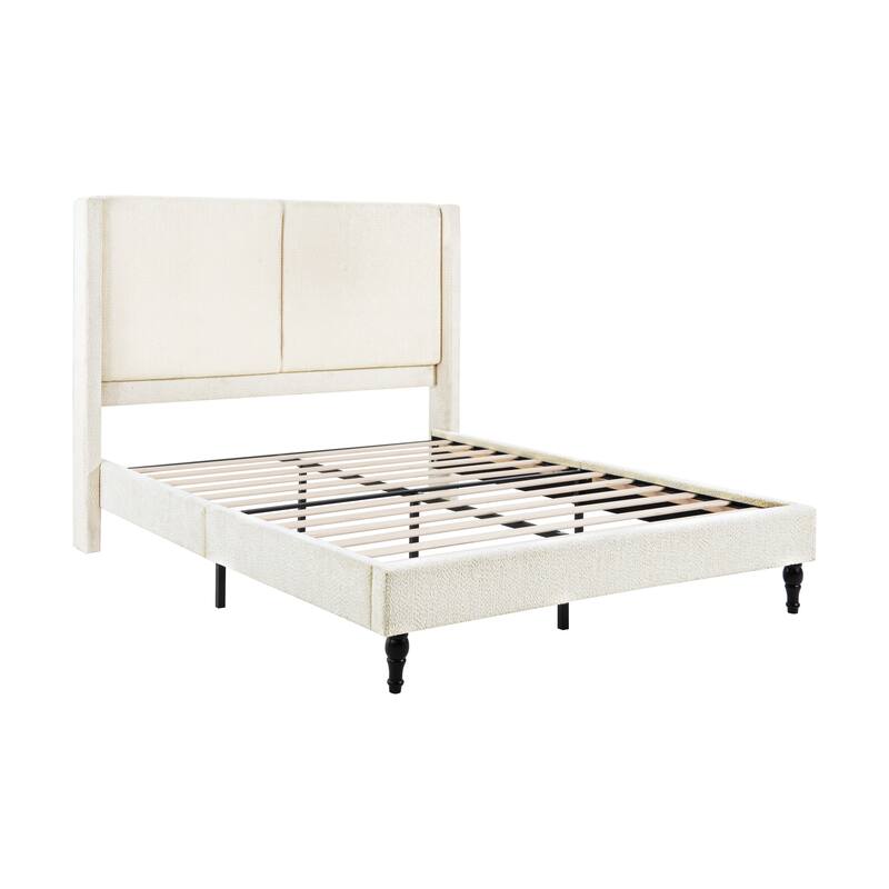 Queen Size Bed Frame with 55.5"High Back Upholstered Boucle Fabric Headboard