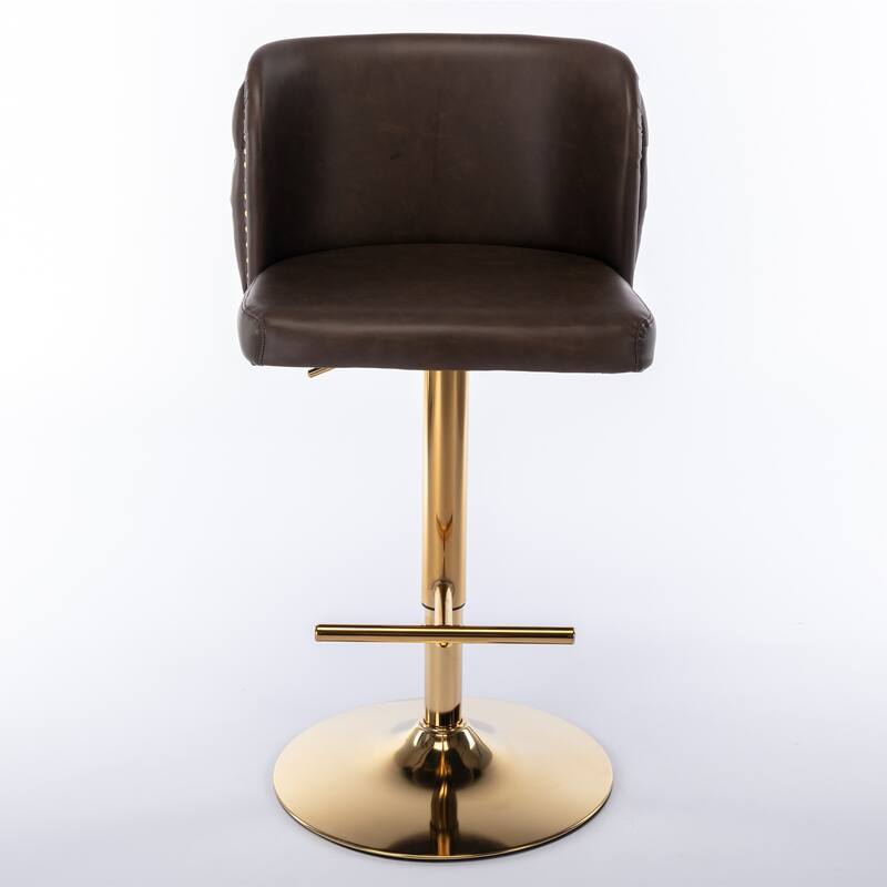 A&A Furniture Set of 2 Swivel PU Leather Bar Stools with Fully Tufted Back, Adjustable Height for Kitchen Island & Pub - Brown
