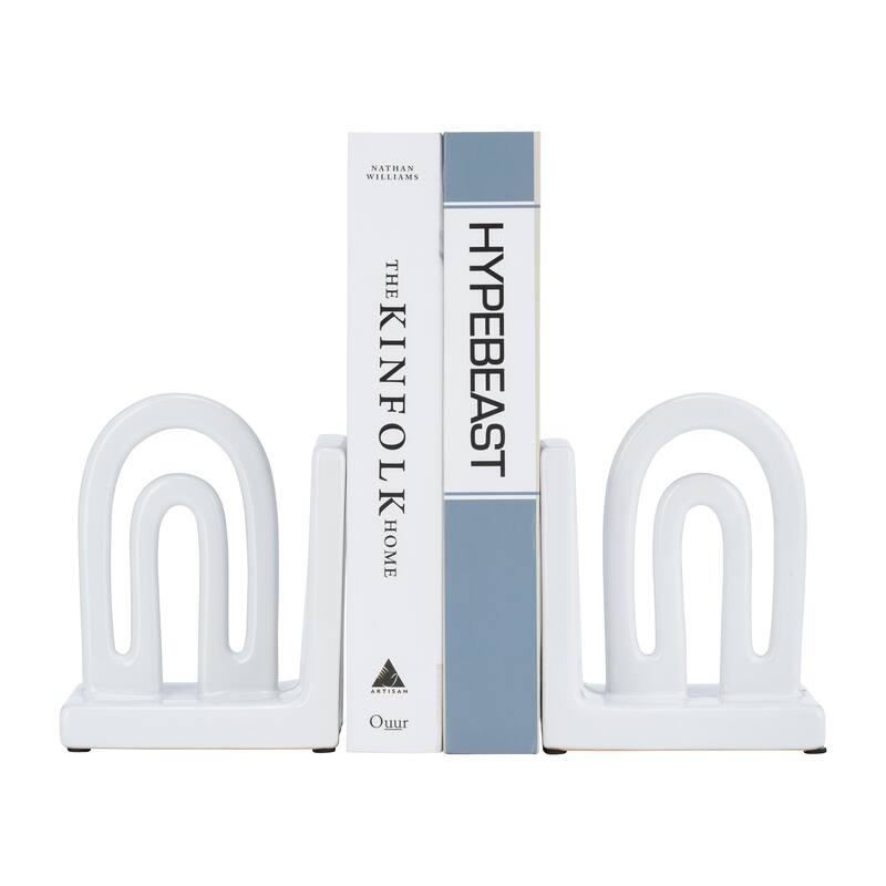 Sagebrook Home Arch Bookends Contemporary Ceramic Rainbow Arched Bookend Set for Book Display and Organization - 5" x 3" x 6"