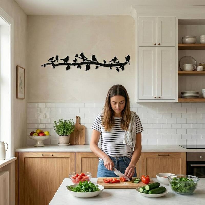 Birds on Branch 3 Panels Metal Wall Decor for Home and Outside - Wall-Mounted Geometric Wall Art Decor