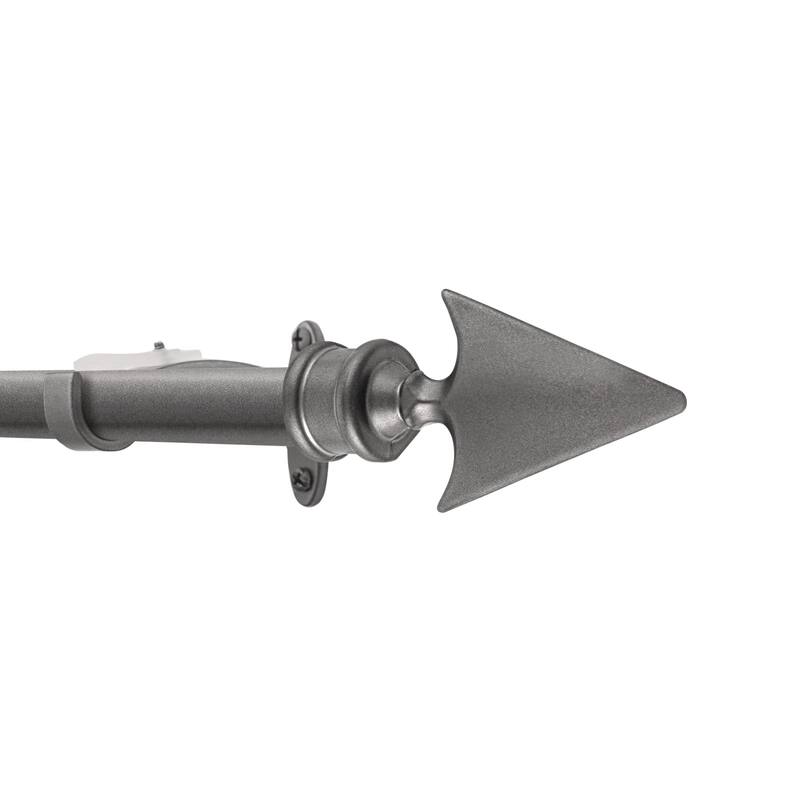 Deco Essential 3/4 Inch Curtain Rod for Windows & Doors Curtains Extendable Grey with Flat Arrow Finials & Brackets Set