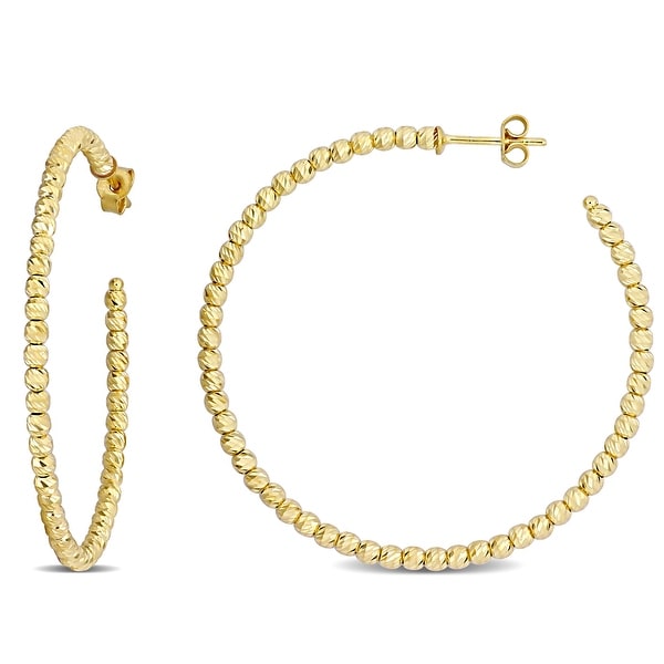 Miadora 18k Yellow Gold Diamond-cut Beaded Hoop Earrings. Opens flyout.