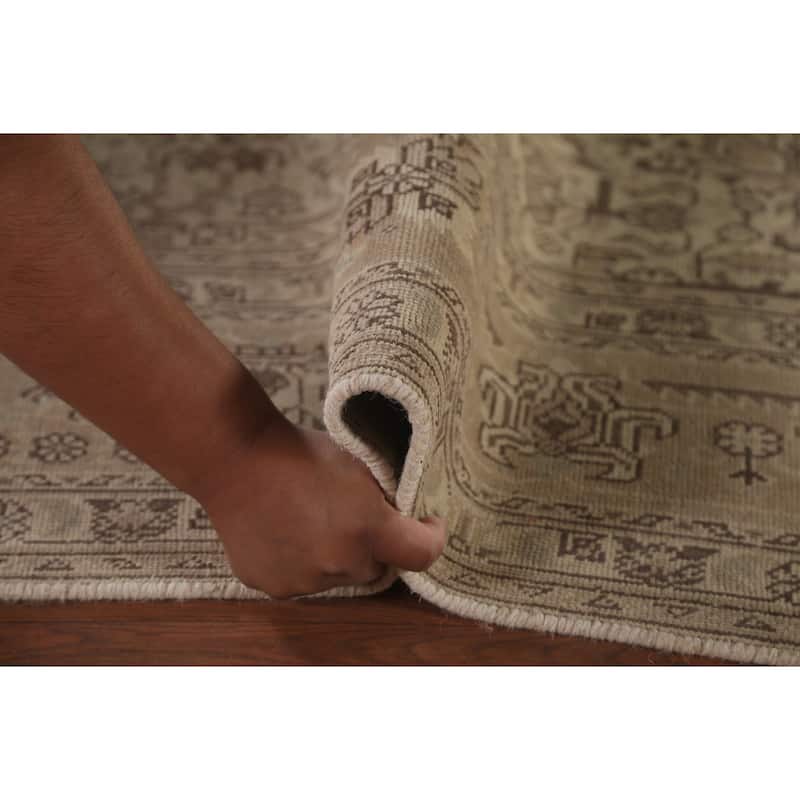 Distressed Geometric Tabriz Persian Vintage Rug Handmade Wool Carpet - 6'9" x 9'7"