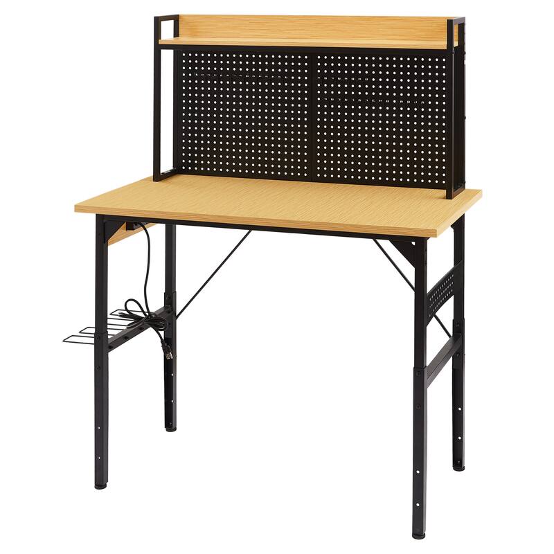 48" Adjustable Workbench w/ Pegboard, Wheels, Outlets, 1600lb Capacity
