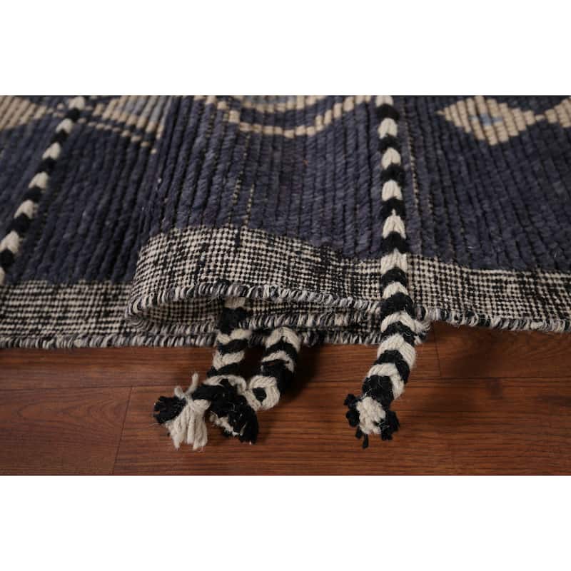 Geometric Blue Moroccan Oriental Area Rug Hand-Knotted Wool Carpet - 7'9" x 12'9"