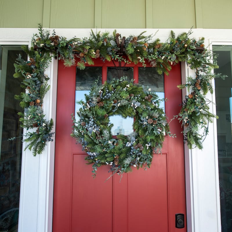 30 in. Lighted Christmas Wreath - Rustic White Berry - Green