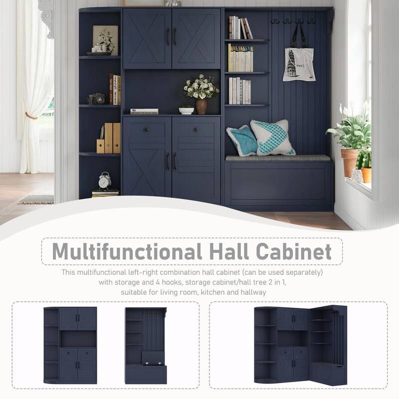 Multifunctional Left-Right Combination Hall Cabinet with Storage and 4 Hooks