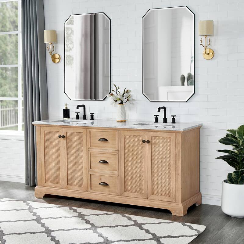 Hervas Bath Vanity with Natural Marble Top and Mirror