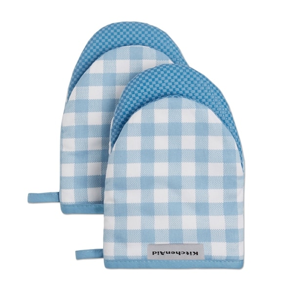 KitchenAid Gingham Mini Oven Mitt 2-Pack Set - 5.5"x8" - Blue Velvet