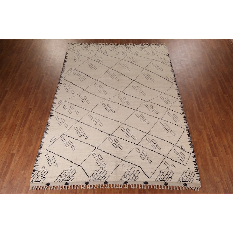 Trellis Moroccan Oriental Area Rug Handmade Geometric Wool Carpet - 9'0"x 12'5"