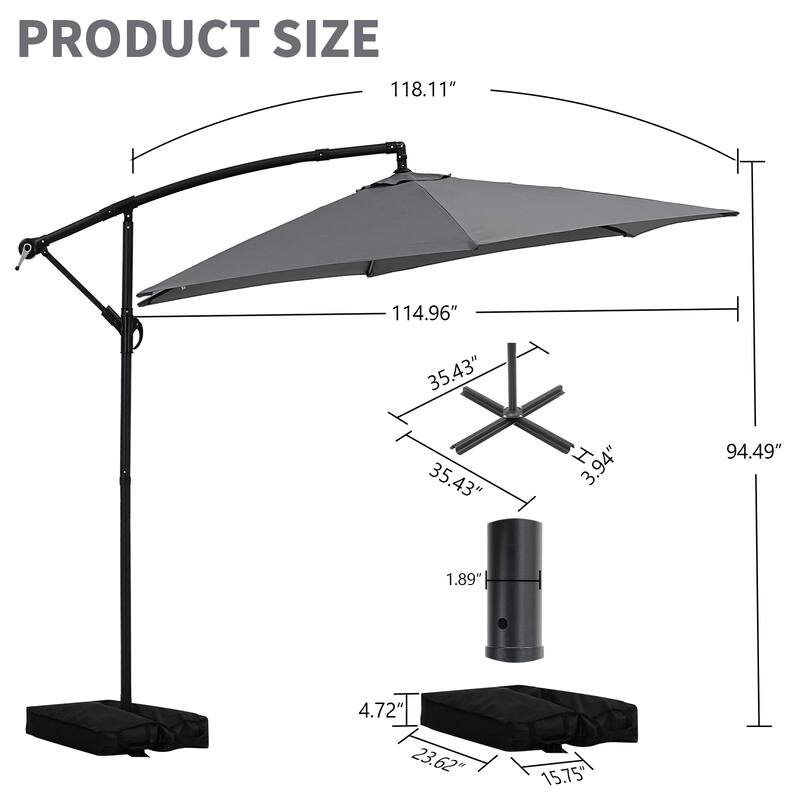 Autlaycil 10ft Offset Hanging Market Patio Umbrella with Base