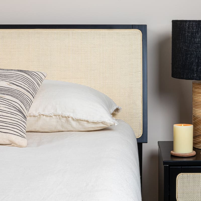 Crawford Solid Wood Bed with Woven Cane Headboard