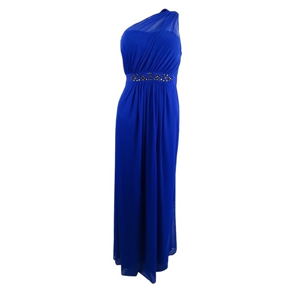 adrianna papell one shoulder embellished gown