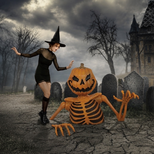 48in Groundbreaking Pumpkin Skeleton Creepy Outdoor Halloween
