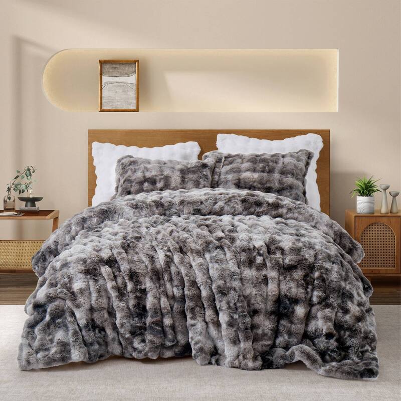 Dual-Side Fluffy Sherpa Comforter Set, Winter Plush Fuzzy Bedding Set