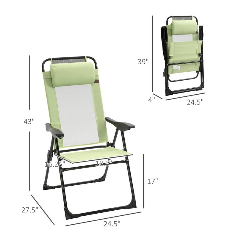 Folding Patio Chairs Set of 2, Outdoor Deck Chair with Adjustable Sling Back, Camping Chair with Removable Headrest for Garden