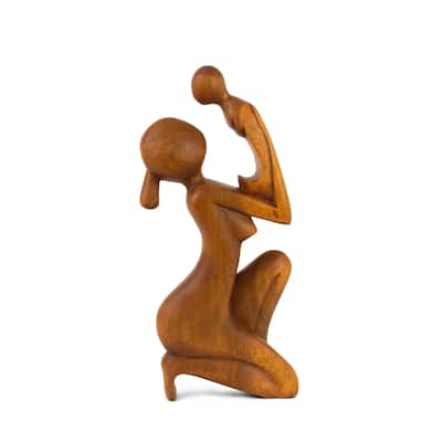12" Wooden Handmade Abstract Mother and Child Sculpture Handcrafted Gift Art Decorative Home Decor Figurine Accent Decoration