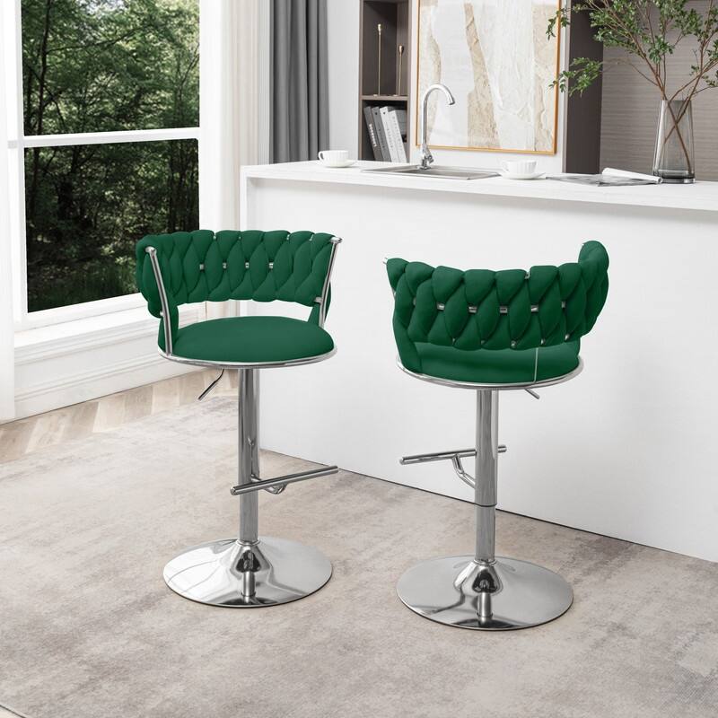 Best Quality Furniture Adjustable Velvet Barstools with Round Chrome Finish Base (Set of 2)