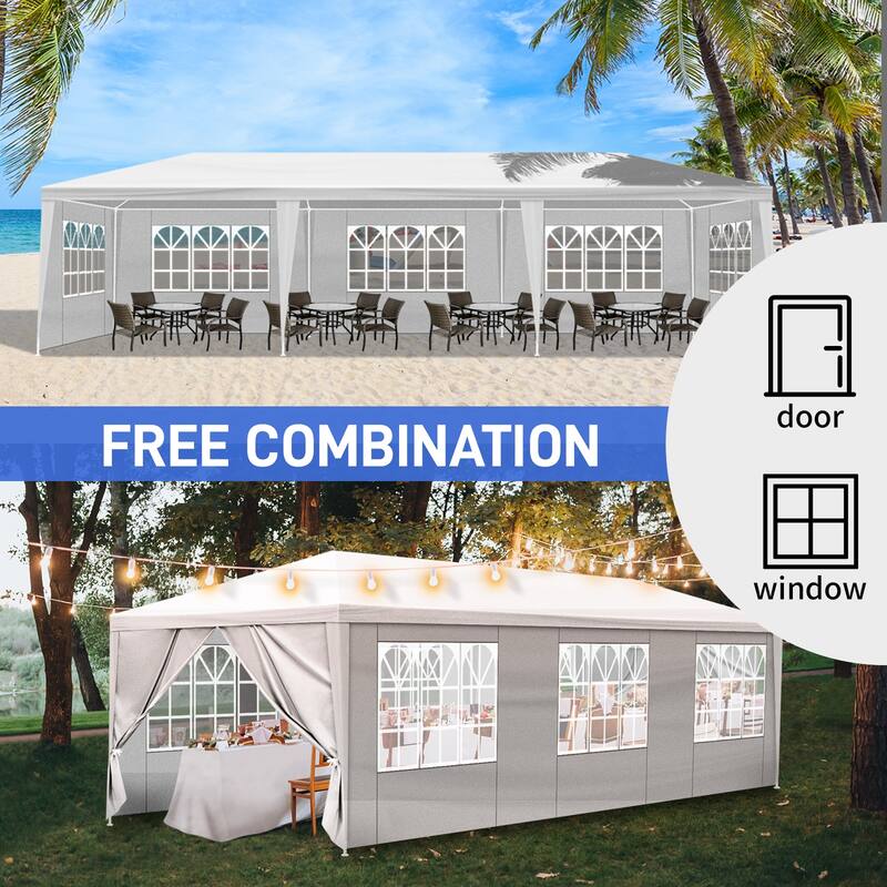 White Iron Tube PE Cloth Waterproof 10x30' Outdoor Party Tent - 30 x 10 x 8.5"