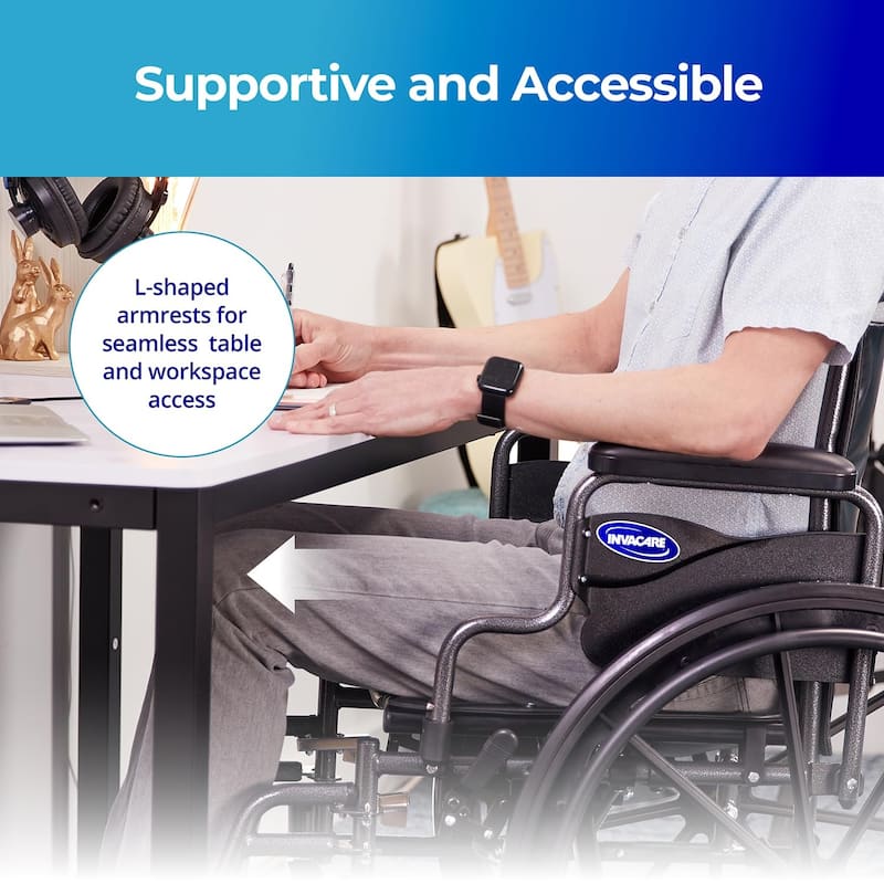 Invacare Essentials Tracer SX3 Foldable Manual Wheelchair w/ Swing-Away Footrests & Desk Arms - Black