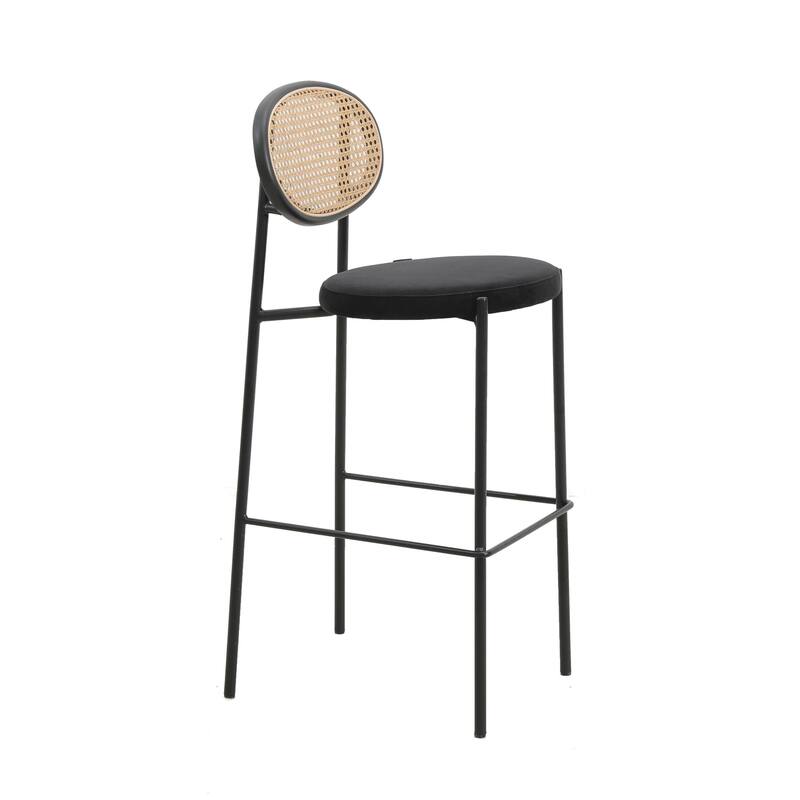 LeisureMod Euston Modern Wicker Bar Stool with Powder Coated Steel Frame - 42" - Black