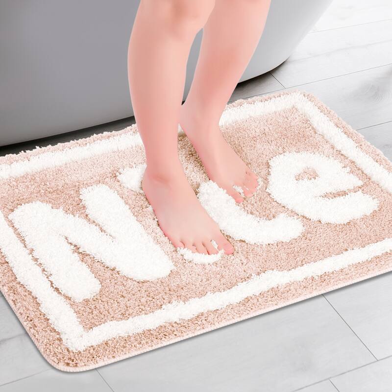 Plush Non-slip Bathroom Letter Rug, Soft Absorbent Bath Mat for Bathroom, Floor, Tub, Shower Room - Pink