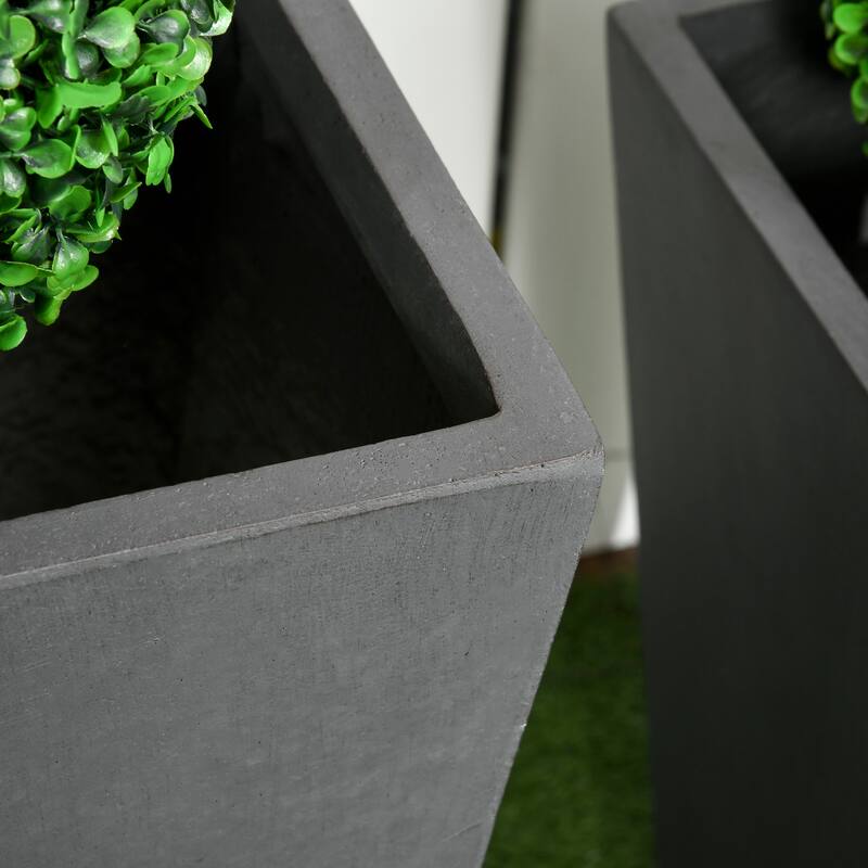 Outsunny 2-Pack Outdoor Planter Set, MgO Flower Pots with Drainage Holes, Durable & Stackable