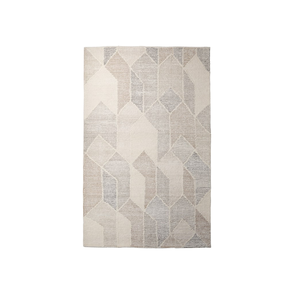 Kolt 8x10 Neutral Geometric Patterned Wool Area Rug - 120.0L x 96.0W x 1.0H