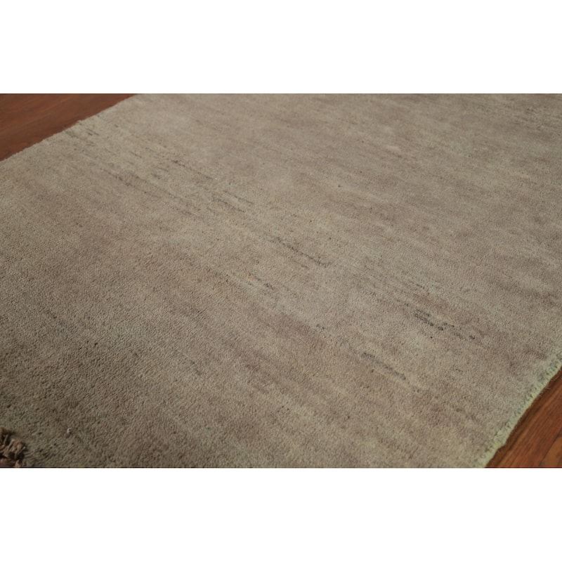 Green & Beige Gabbeh Modern Foyer Rug Handmade Wool Carpet - 2'8"x 4'1"