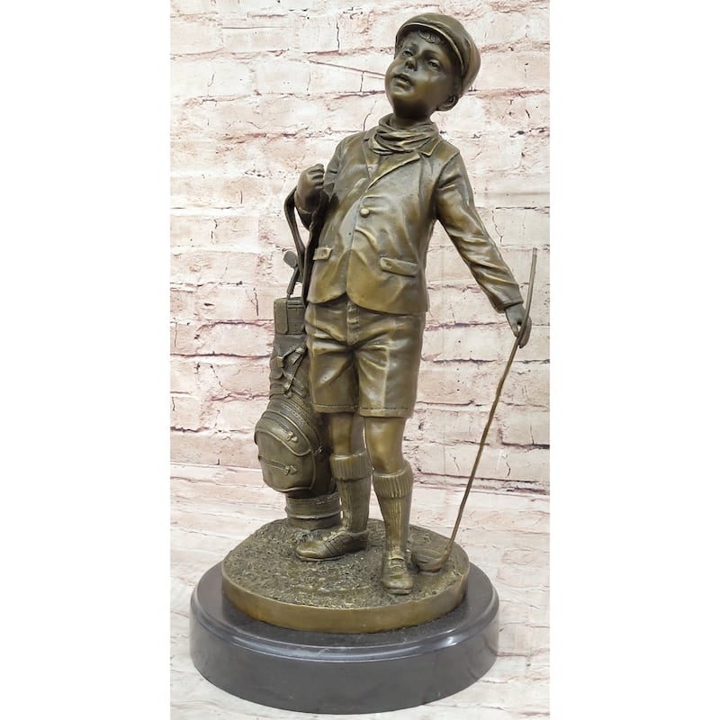 Hand Made Original Signed Artwork Caddy Boy Golfer Bronze Sculpture Trophy Artwork