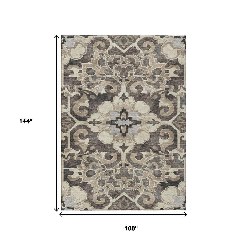 HomeRoots Damask Traditional Rectangle Outdoor Rug